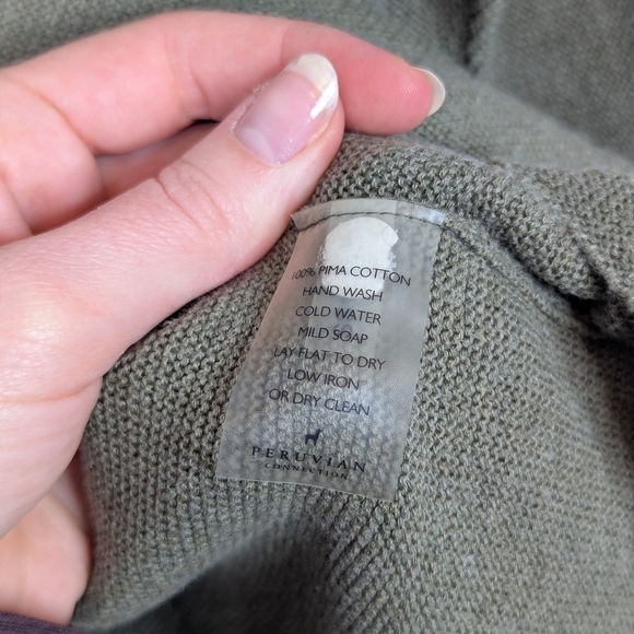 Peruvian Connection Wide Neck Pima Cotton Olive Green Waffle Knit Sweater - Picture 7 of 8